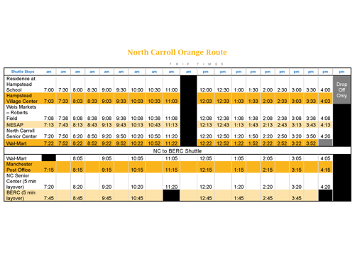 North Carroll Orange Route